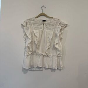 Kaari Blue Cream Ruffle Blouse